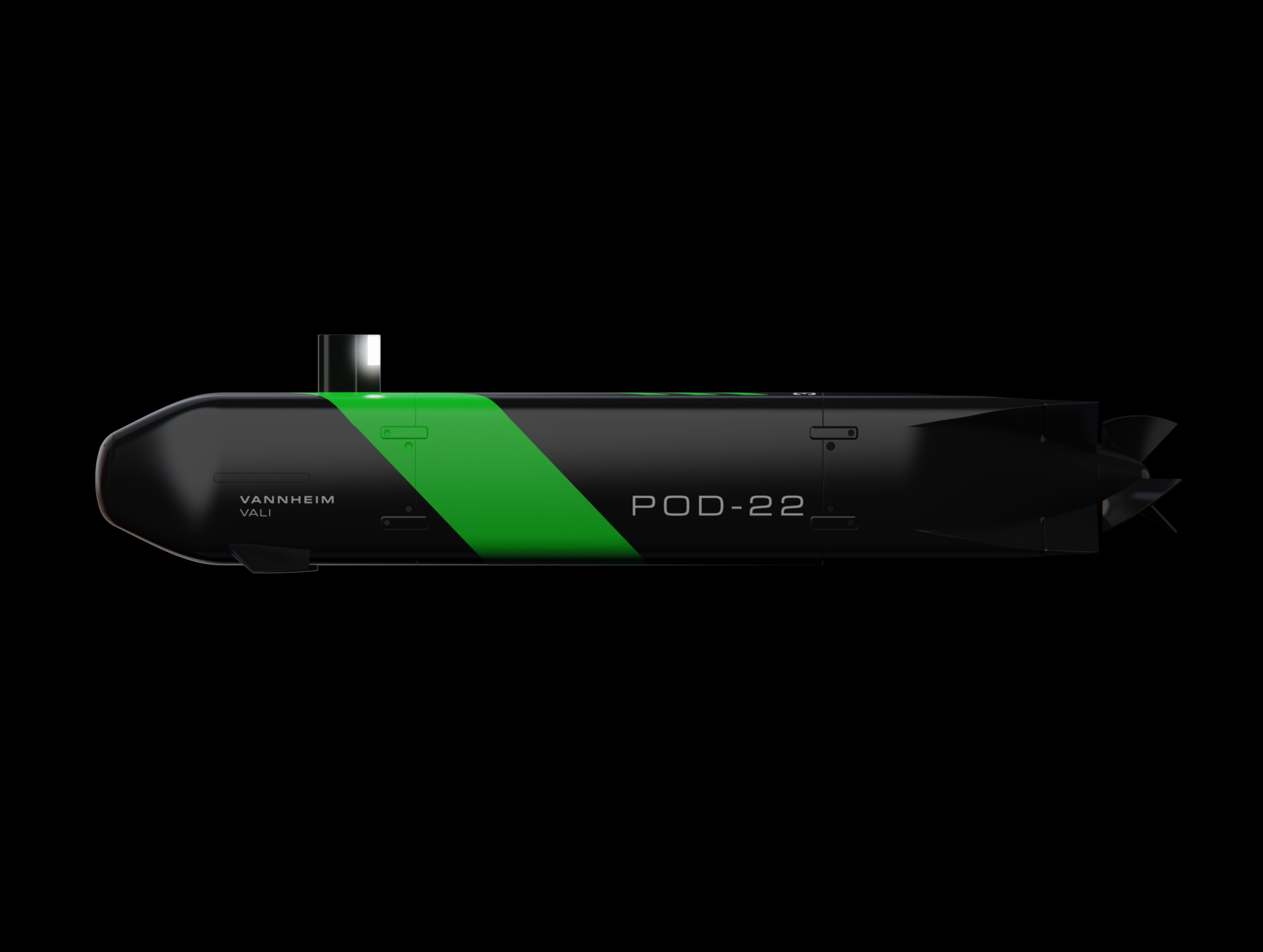 Vannheim modular submarine drone design on black background
