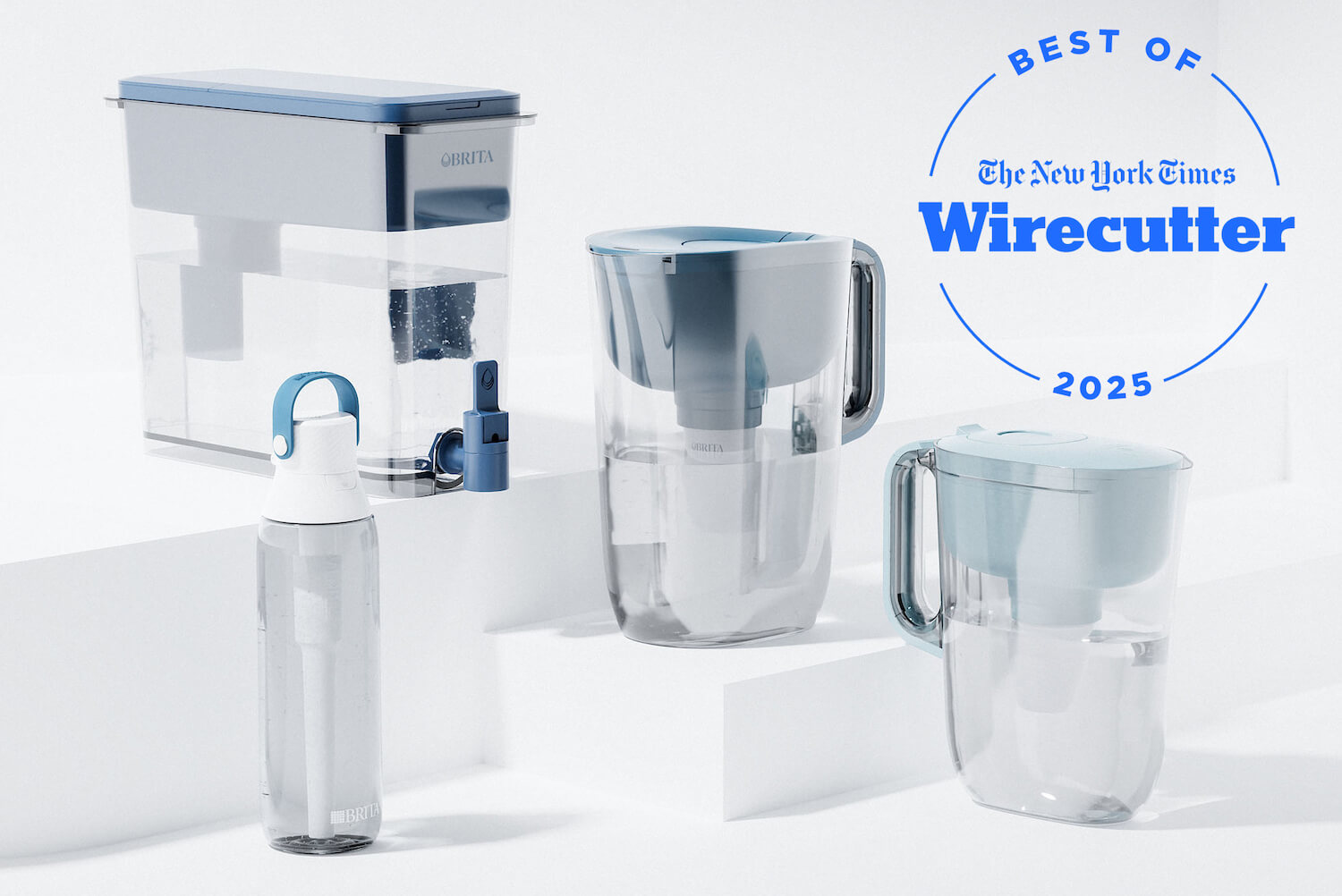 Brita family of filtering water pitchers, bottles and dispensors