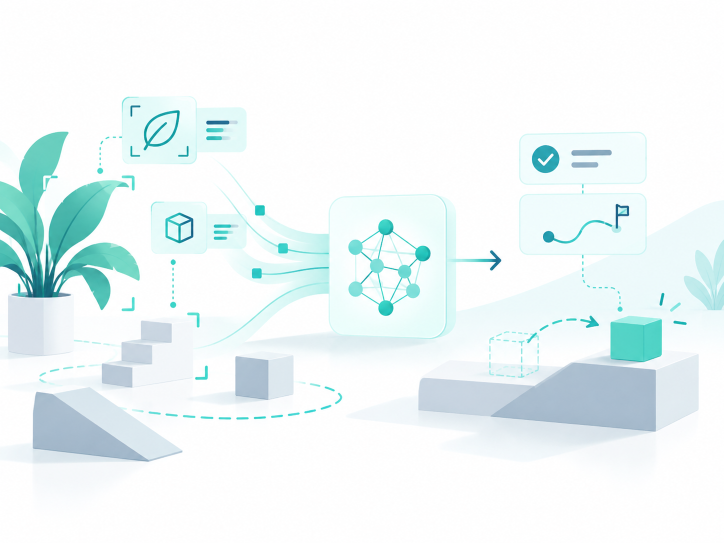 Conceptual illustration of an intelligent system applying AI to a real-world challenge