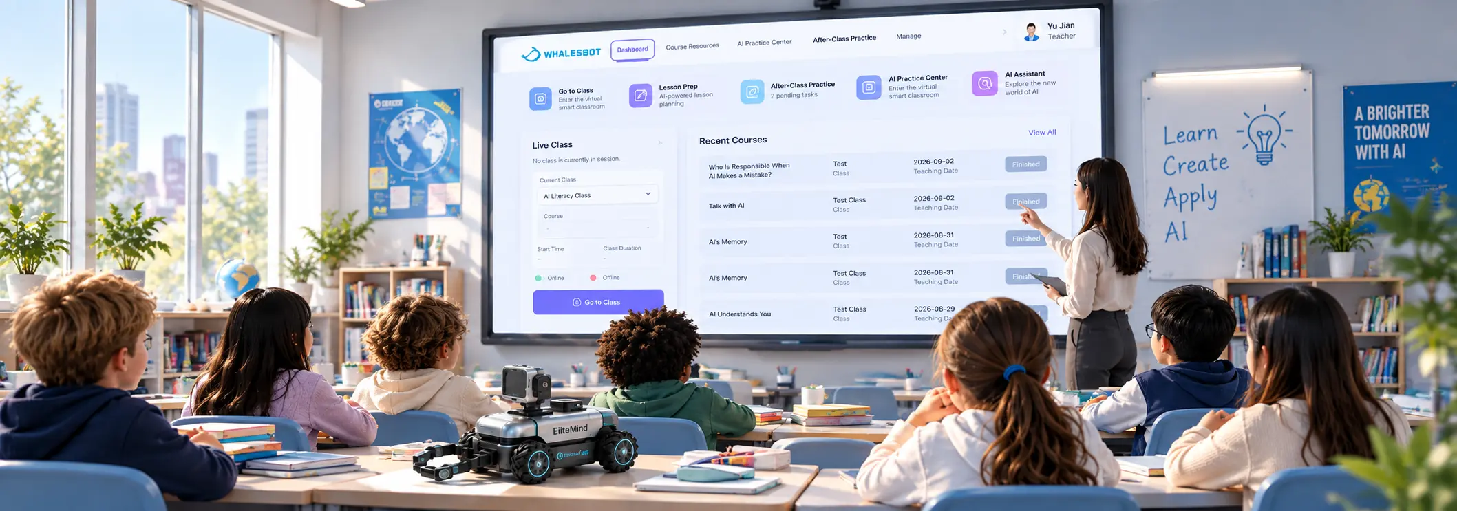 Students learning robotics and AI with WhalesBot