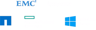 Logos of EMC, VMware, NetApp, Hewlett Packard Enterprise, and Windows Server.