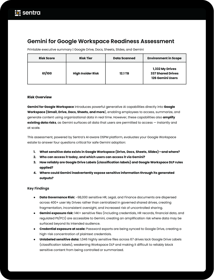 Sample Google Gemini Data Readiness Assessment