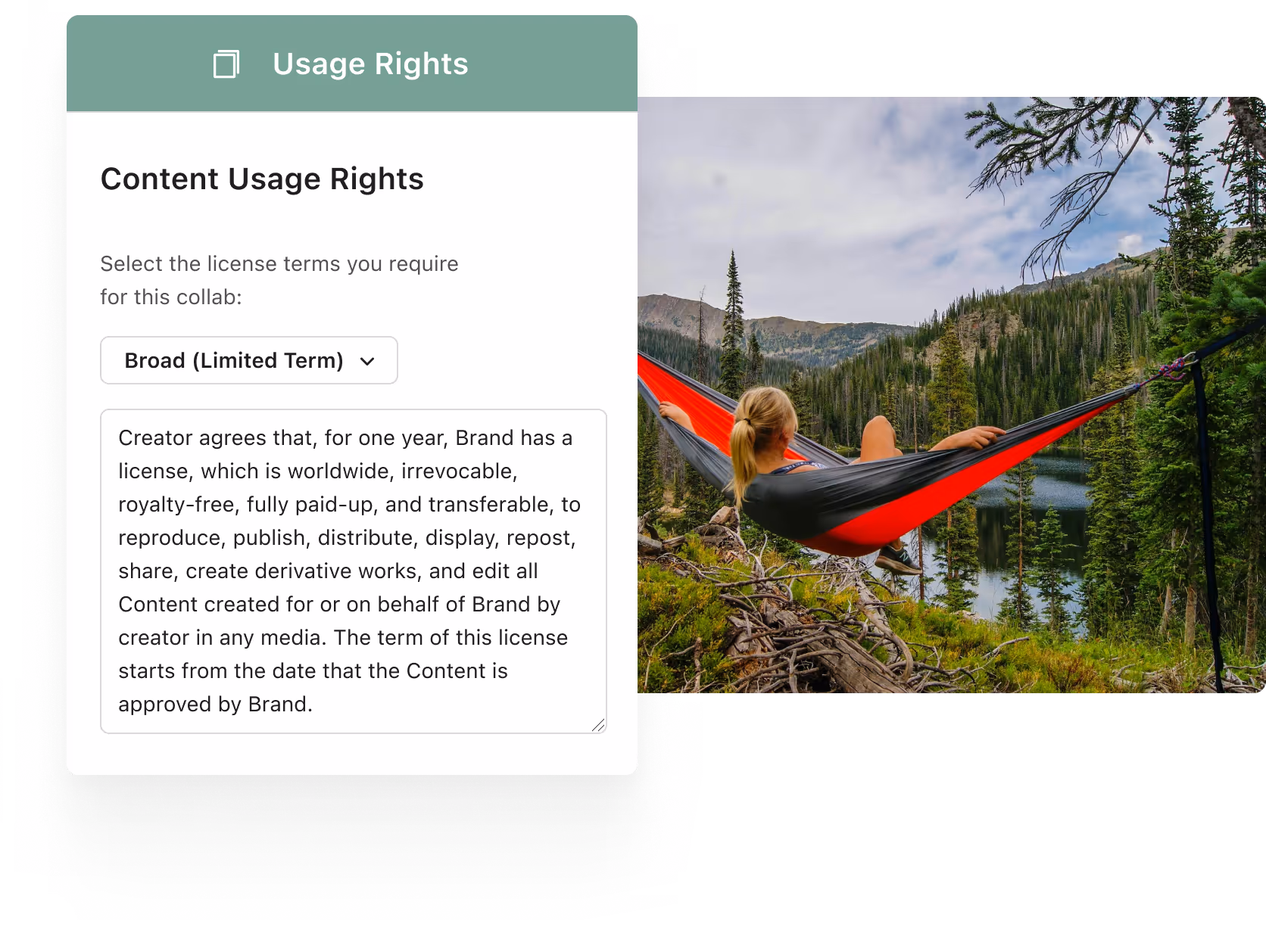 Content usage rights are atomically built into creator terms within Aspire