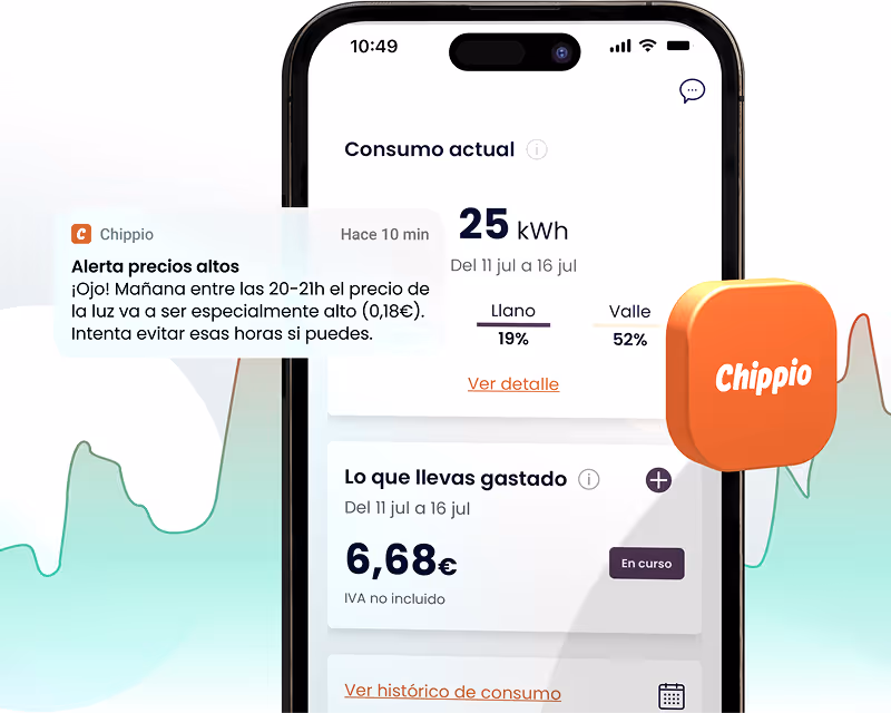 Mockup de la app de chippio y notificación.