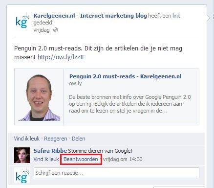 FB post beantwoorden