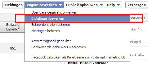 Instellingen bewerken FB