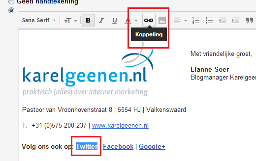 link toevoegen twitter volgen