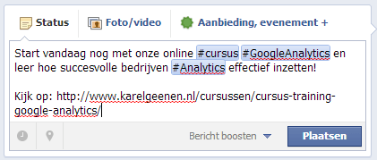 FB update met hashtag