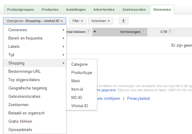 shopping - dimensies