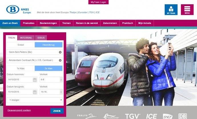 Voorbeeld: Zoek & boek via homepage NMBS