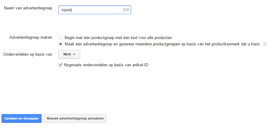 advertentiegroep aanmaken google shopping