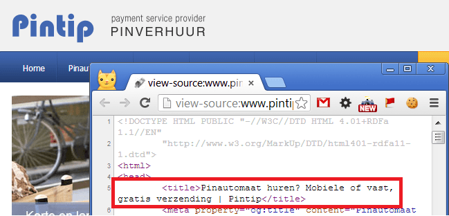 De title-tag bevat echter een hele andere tekst. Google heeft deze dus zelf aangepast.