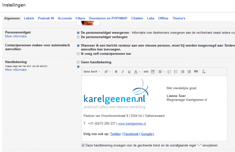 lnstellingen algemeen