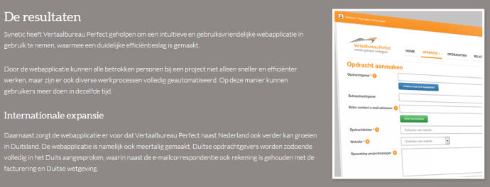 Voorbeeld vertaalbureau Perfect door Synetic