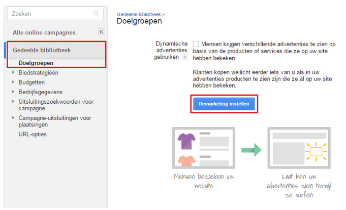 Schermafbeelding: remarketing instellen