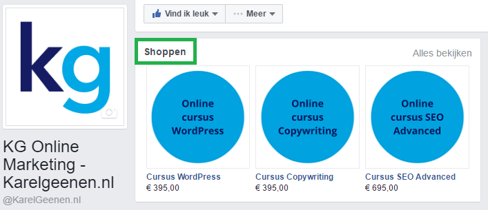 voorbeeld kg facebook shop