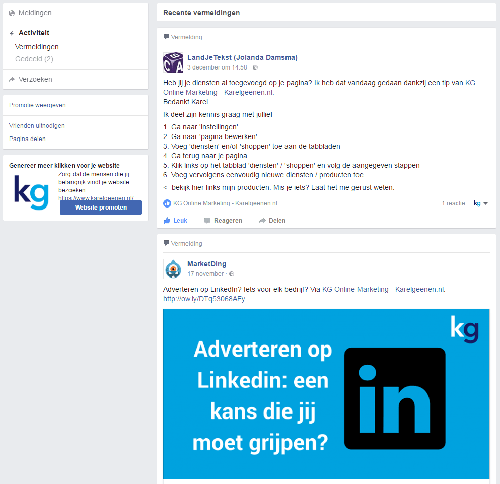 FB vermeldingen screenshot