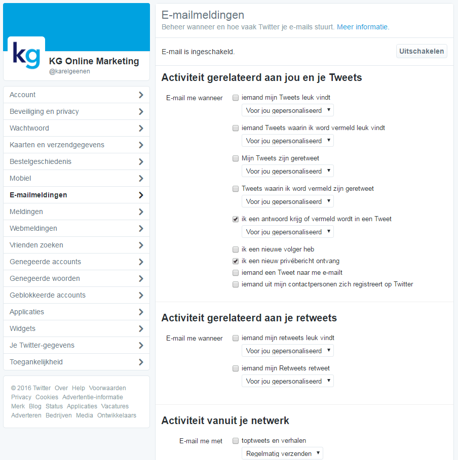 twitter meldingen instellen