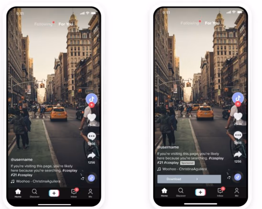 Screenshots of two TikTok ad formats