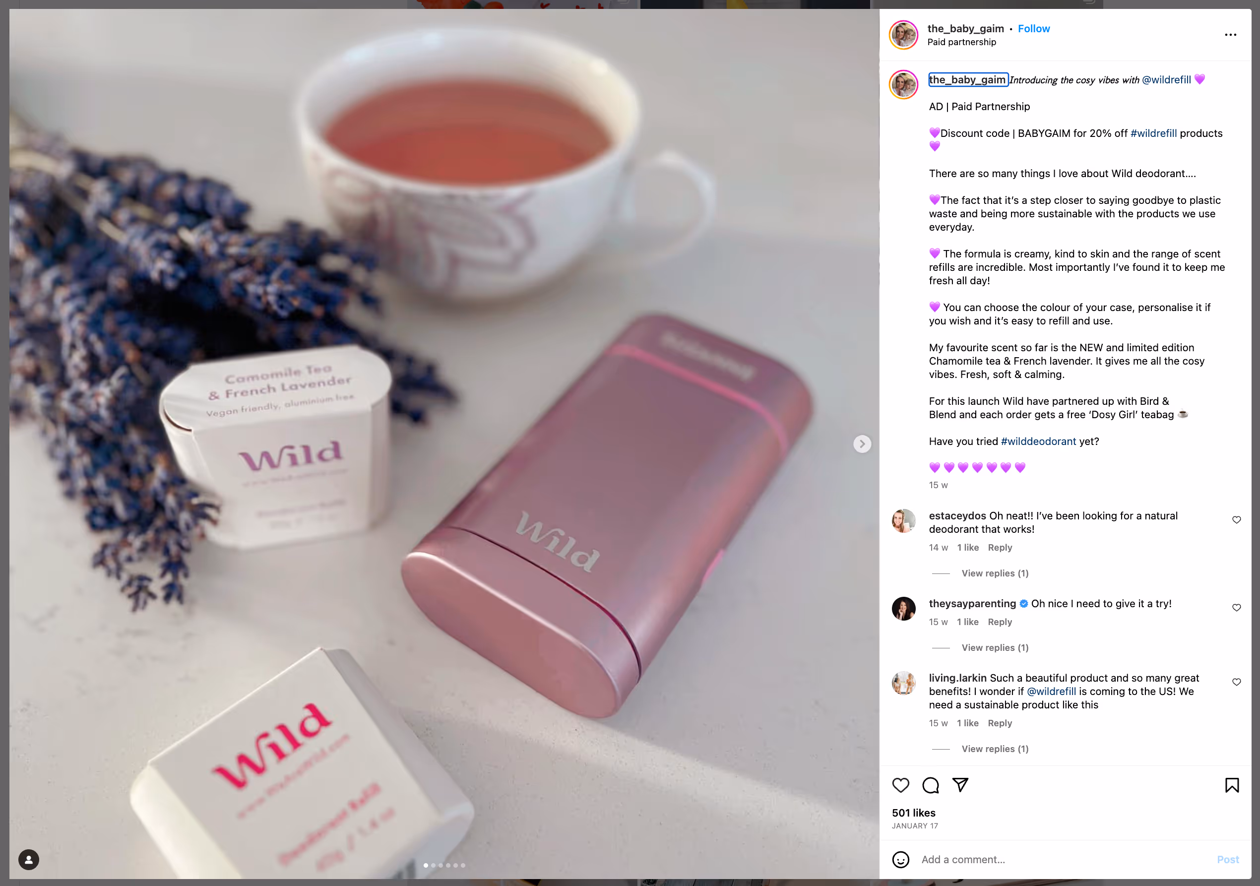 Natural deodorant shown with ingredients of new scent