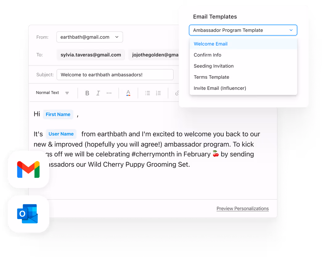 Aspire email integrations