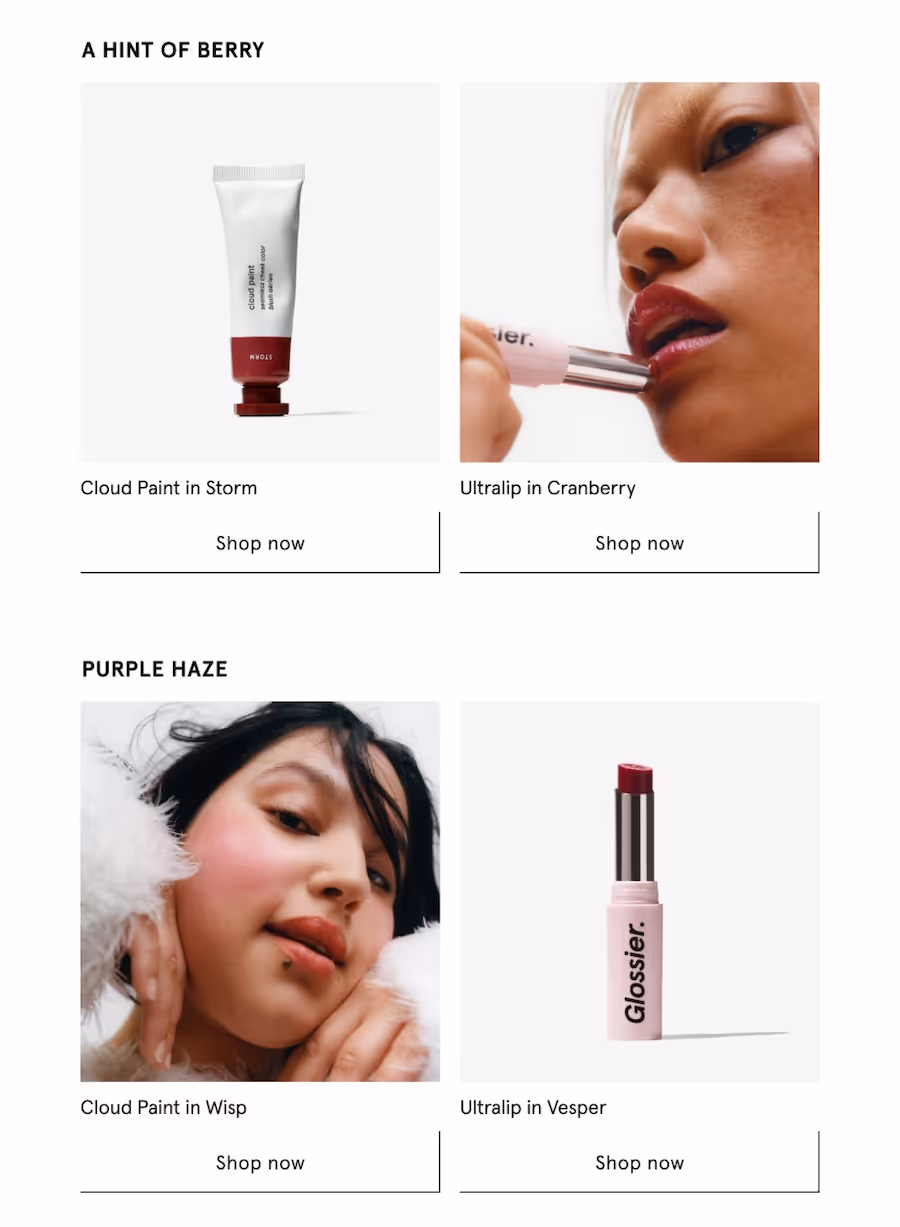 Screengrab from a Glossier email campaign featuring influencer-generated content