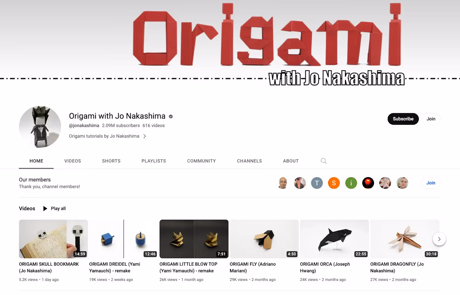 Origami with Jo Nakashima Youtube Channel