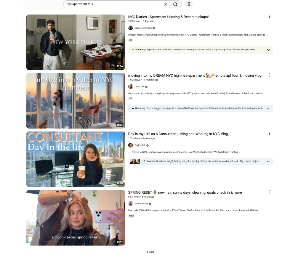 YouTube search recommendations
