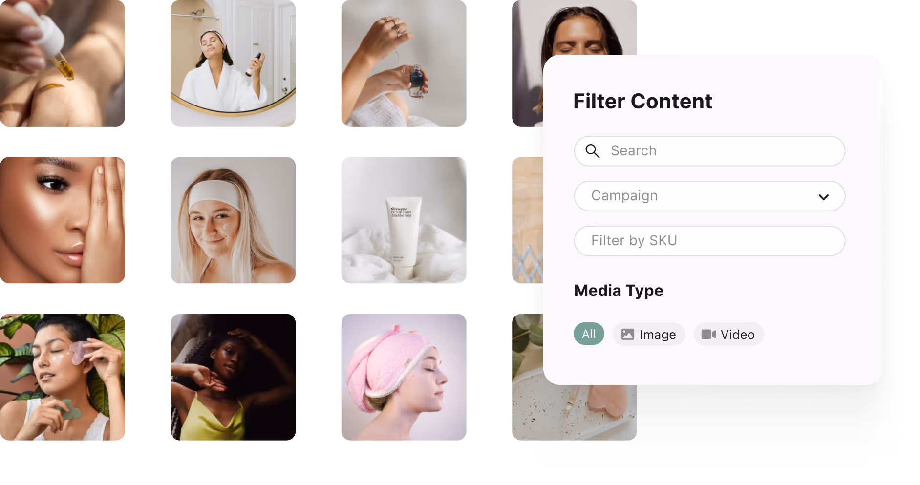 Aspire's content feature allows for easy filtering of your influencer generated content