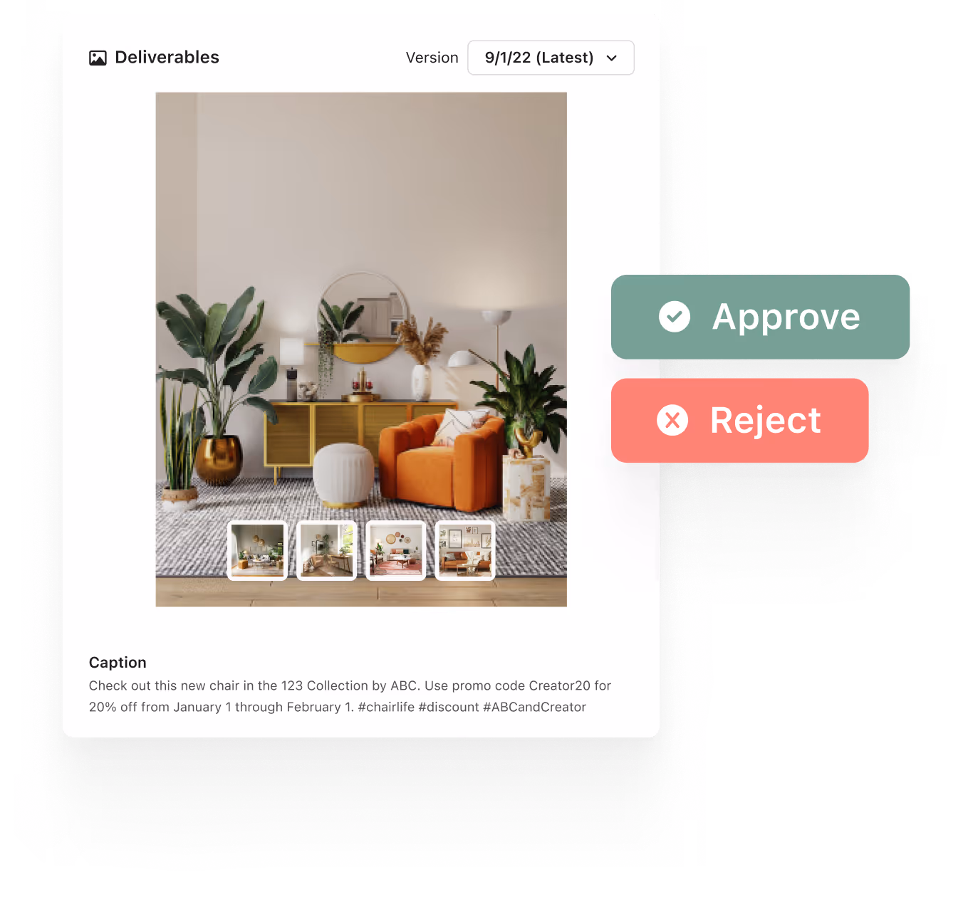 Aspire's content review allowing a team to approve or reject a piece of content