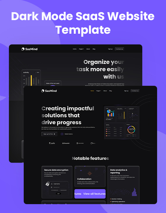 dark mode saas website template