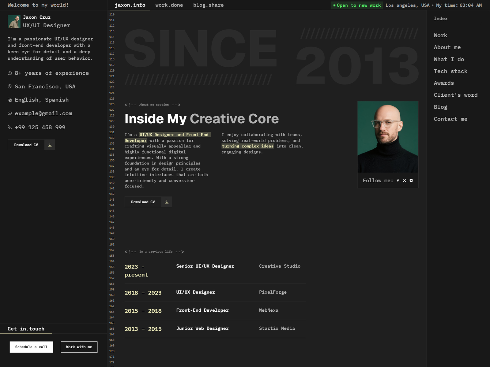 developer portfolio website template