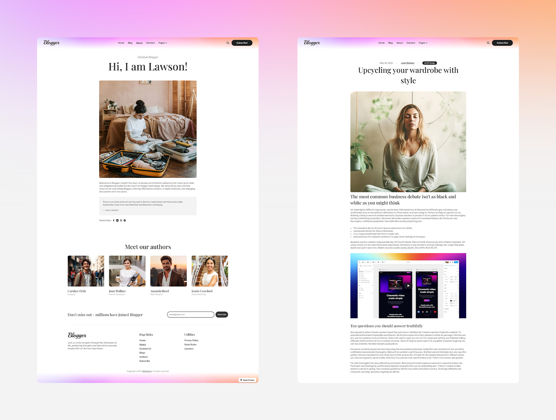 blog framer website template