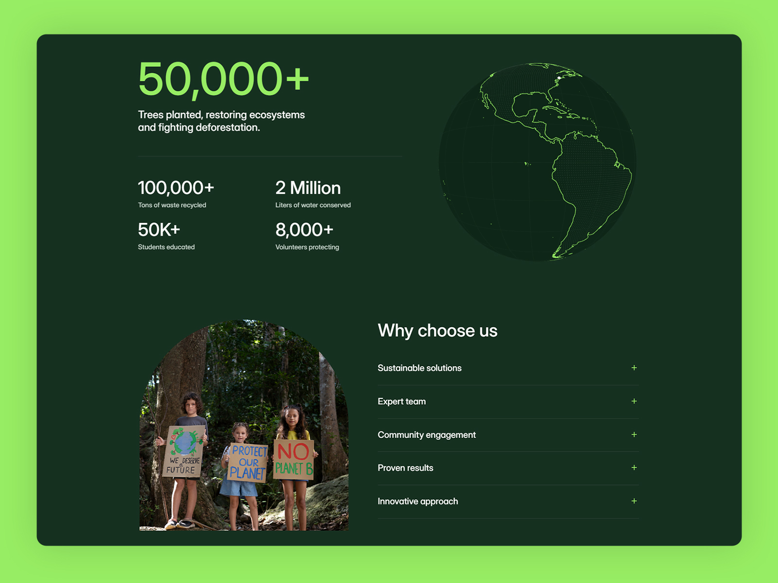 EcoMission template homepage layout