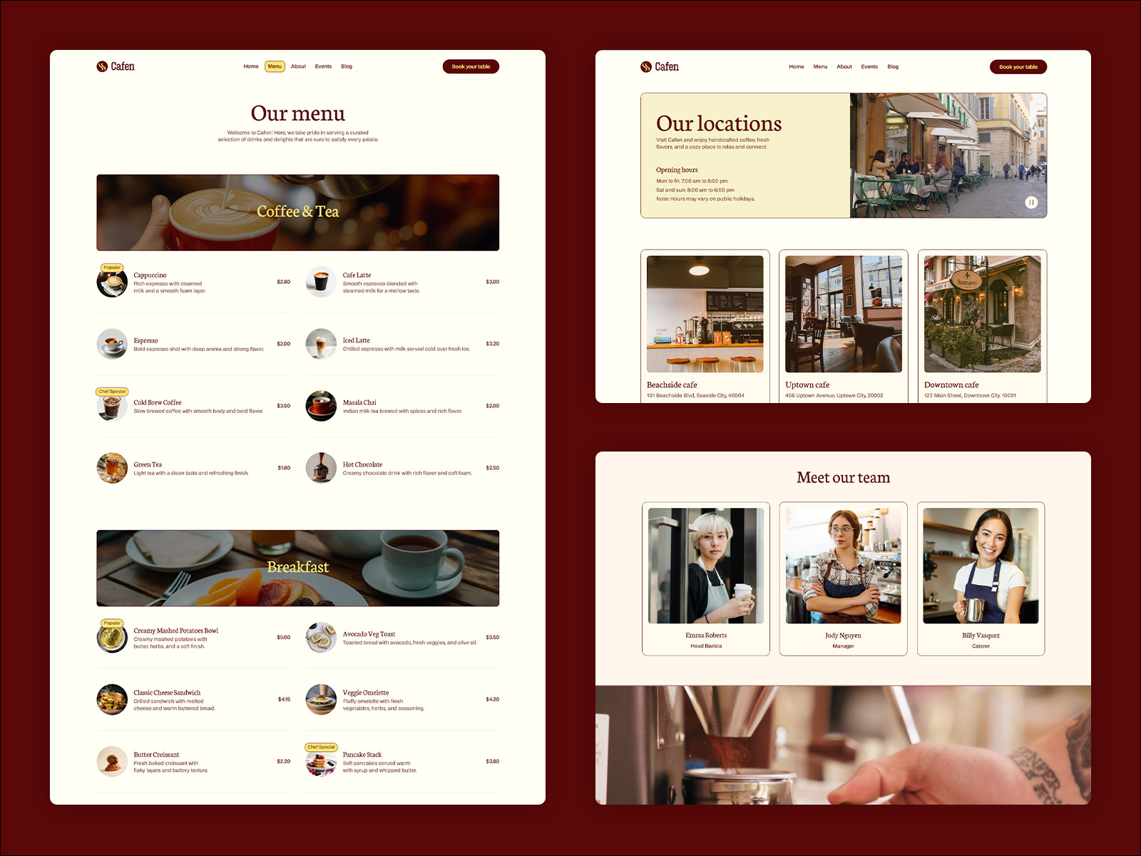 Cafe restaurant framer website template