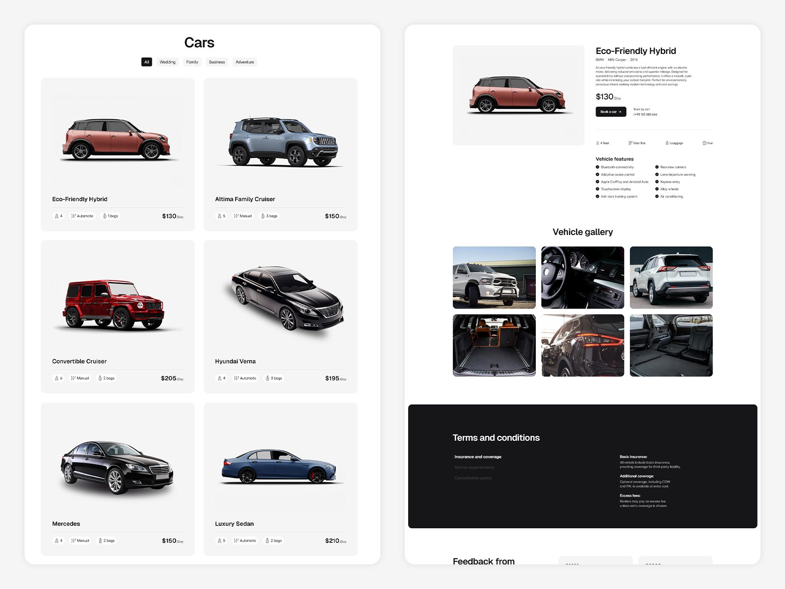 Car rental framer website template