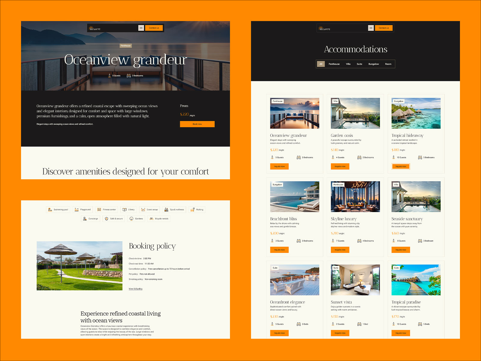 Hotel resort website UI layout