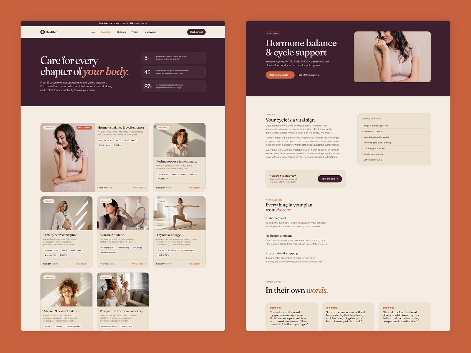 Wellness clinic website UI layout