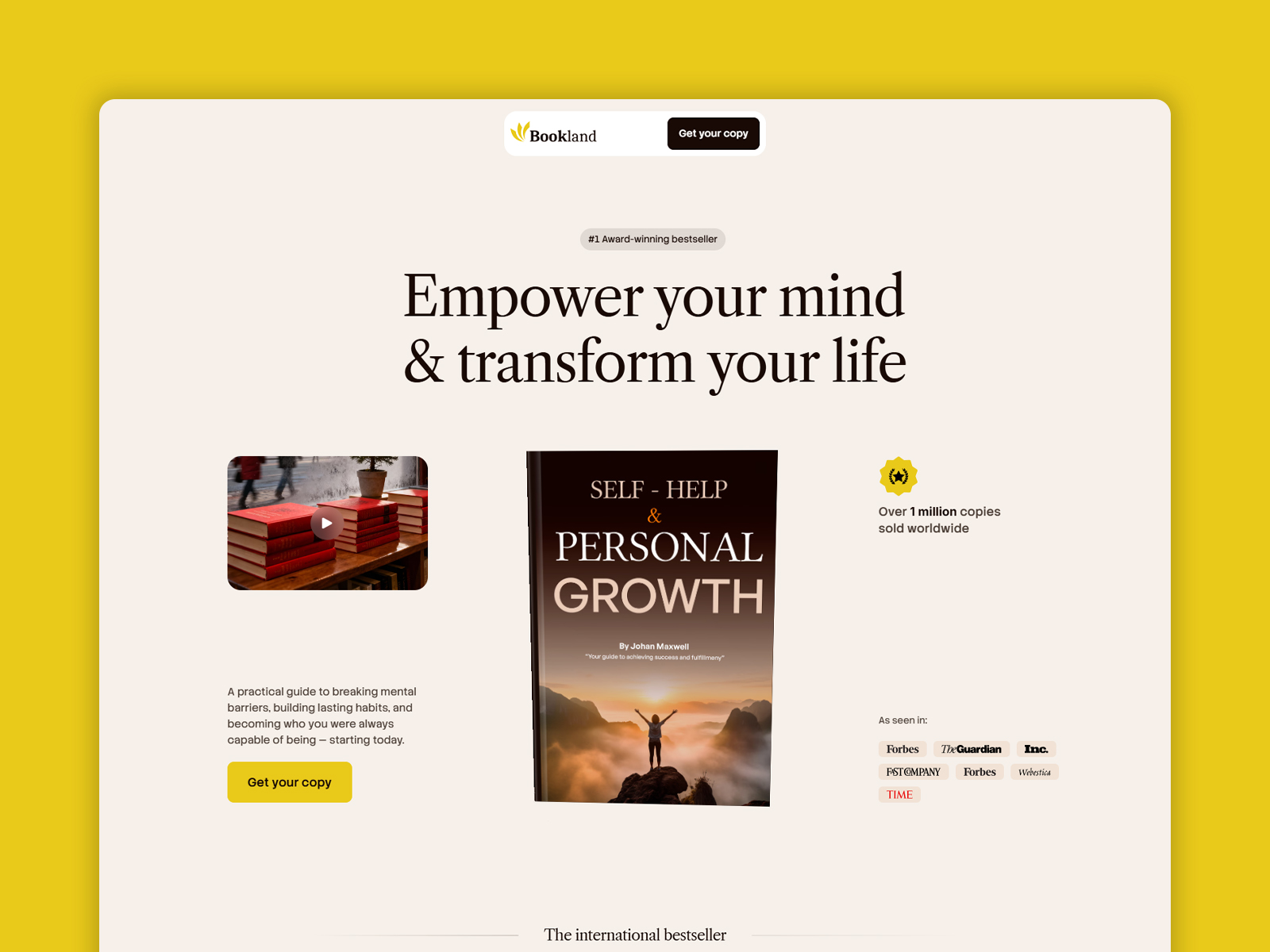 Book landing page website template