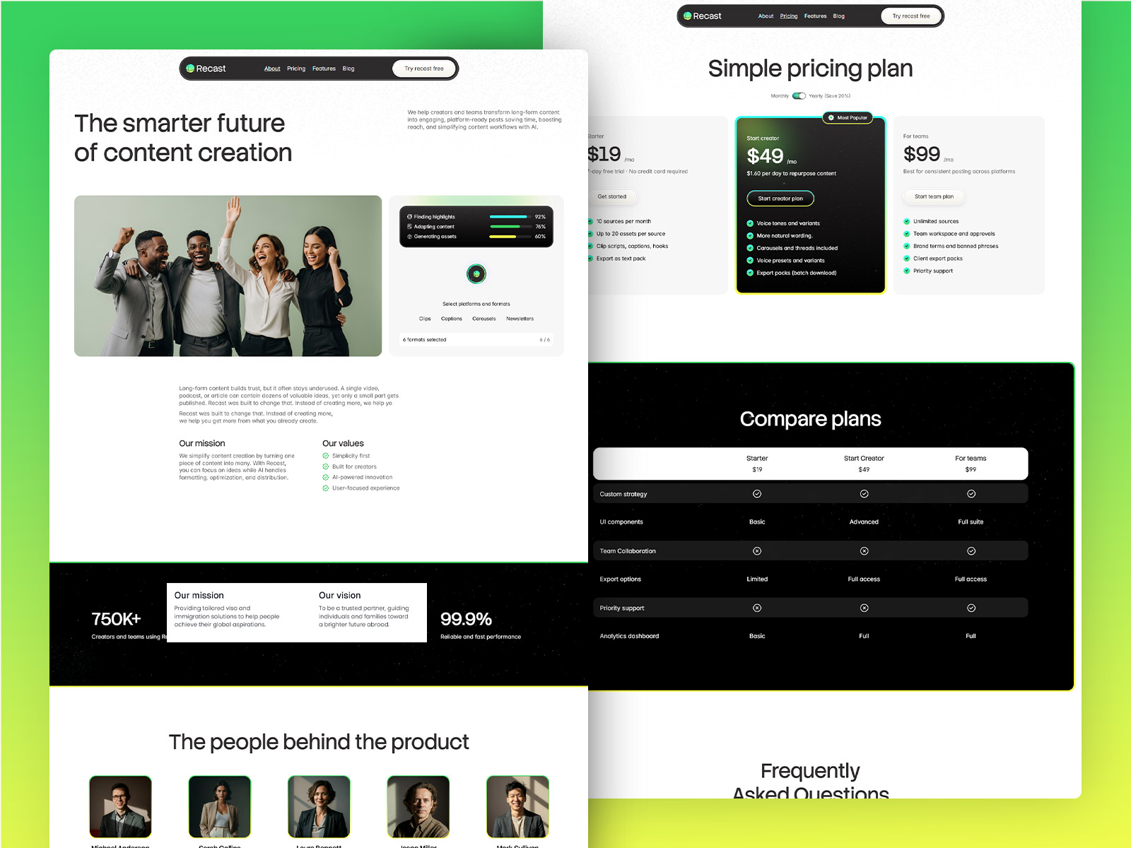 AI SaaS website UI layout