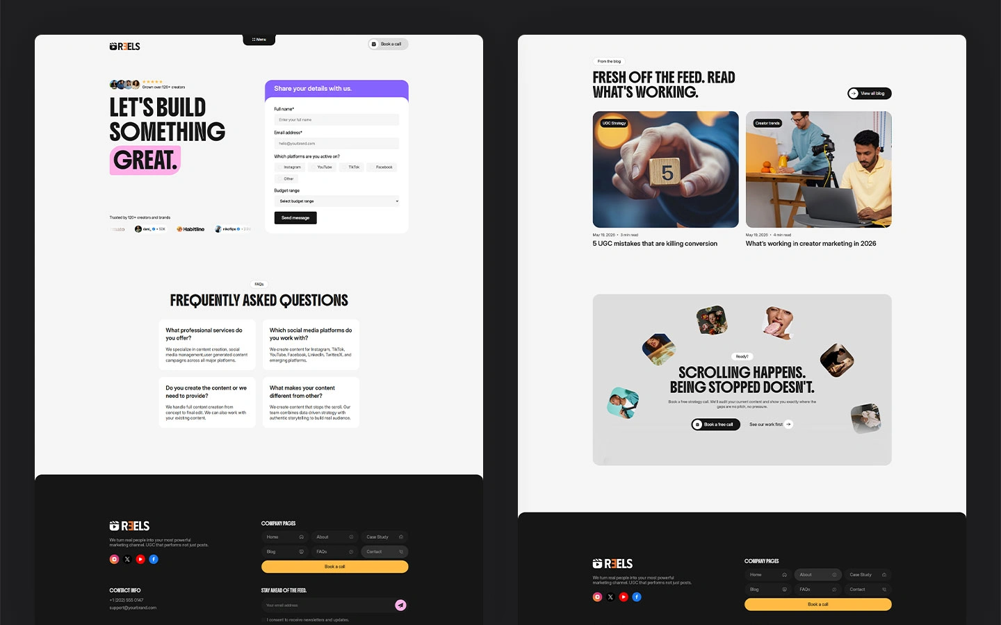 Influencer content agency website