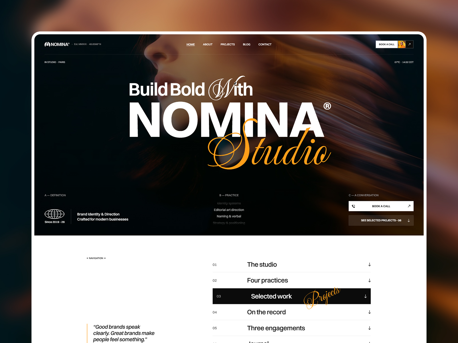 Creative branding agency Framer template homepage
