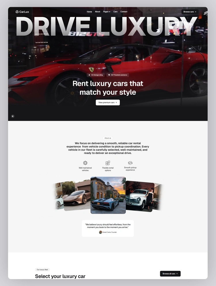 Luxury car rental webflow template