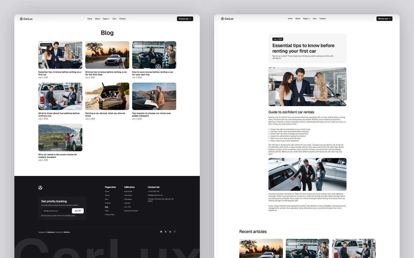 Prestige car rental webflow template