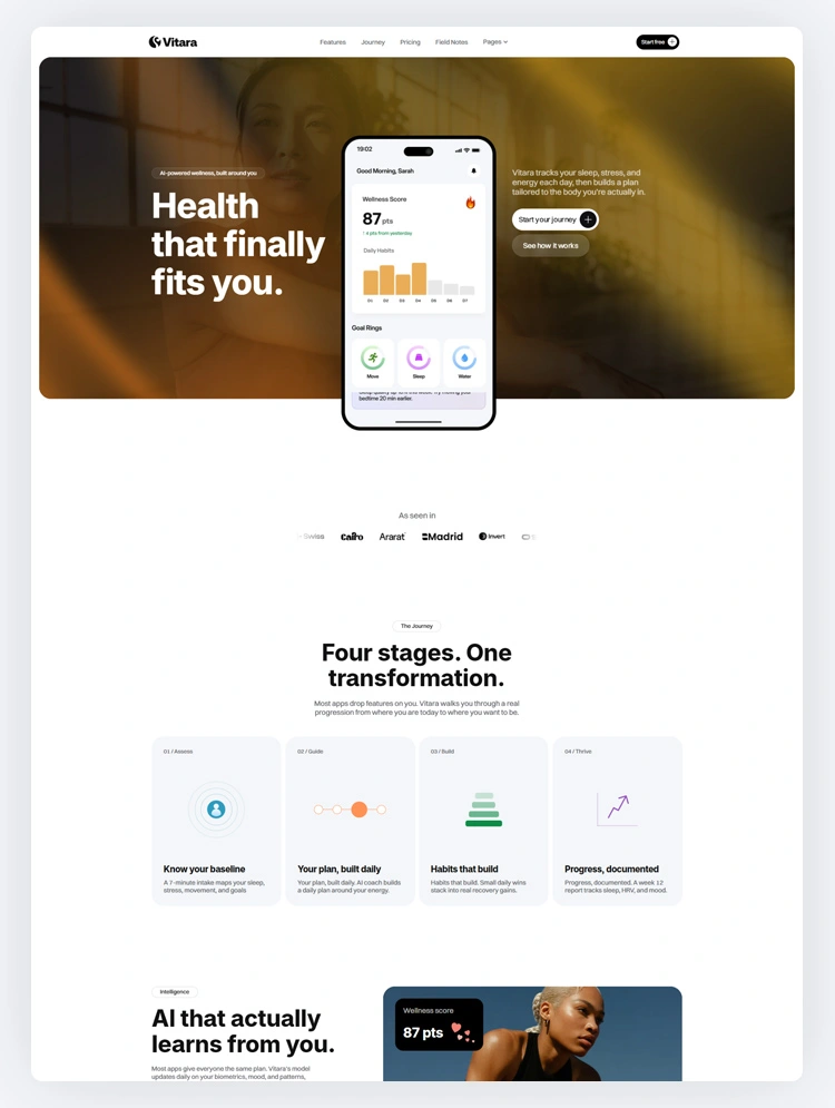 Wellness app website template