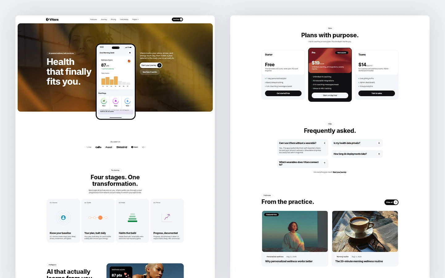 Health tracking website template