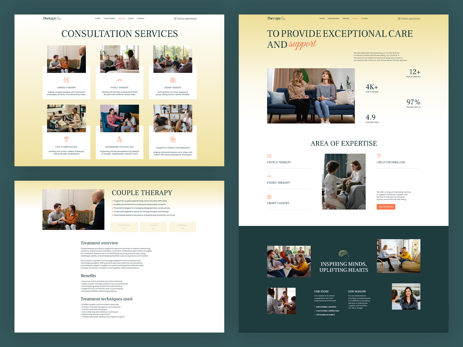 TherapyCare session pricing laid out across tiers