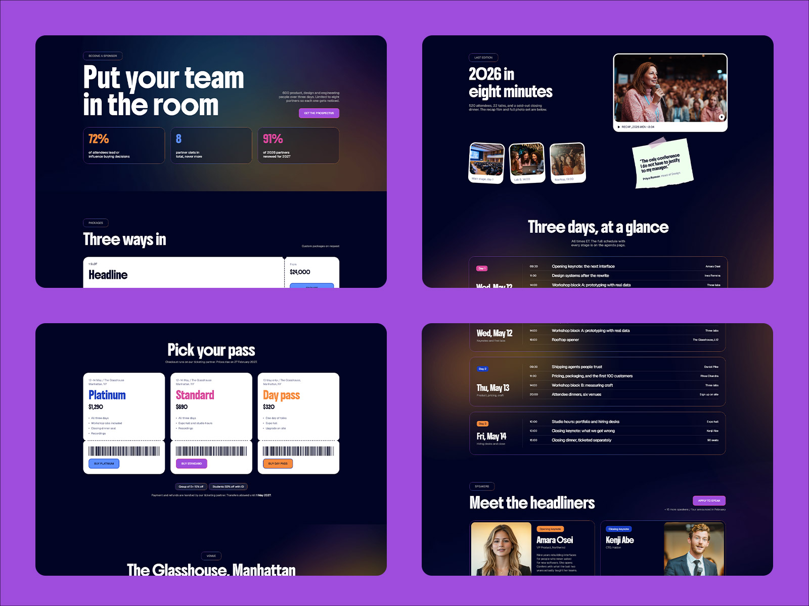 Confero agenda and speakers section for a multi-day event