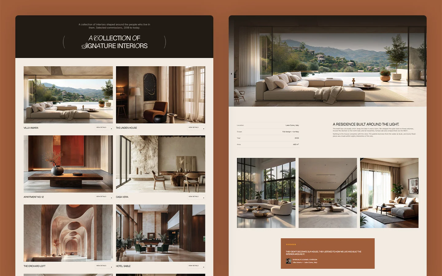 Interior design portfolio website