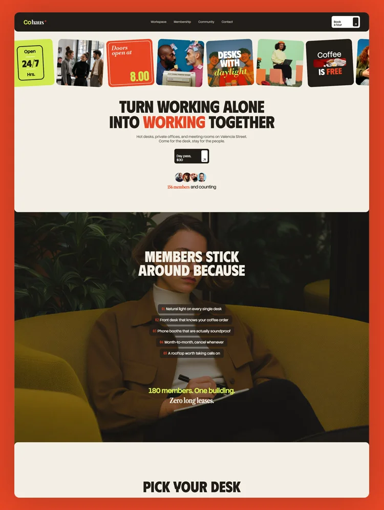 Coworking space website template homepage